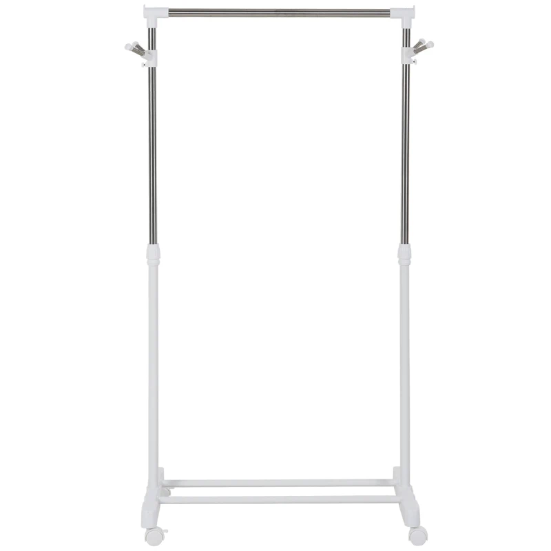 HOMCOM Charriot com Altura Ajustável Cabide com Rodas Portátil Prateleira Inferior Aço 68,5x42x87-145cm Branco e Prata