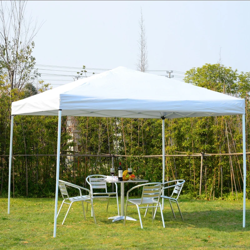 Outsunny Tenda dobrável para jardim 3x3m Redes mosquiteiras Removível com zíper 4 orificios de drenagem tecido oxford 420D Branco