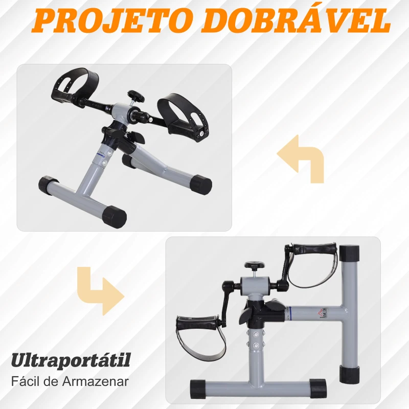 HOMCOM Mini bicicleta ergométrica dobrável com pedal de exercício resistência ajustável para treinamento de pernas e braços 33x34x32 cm Cinza