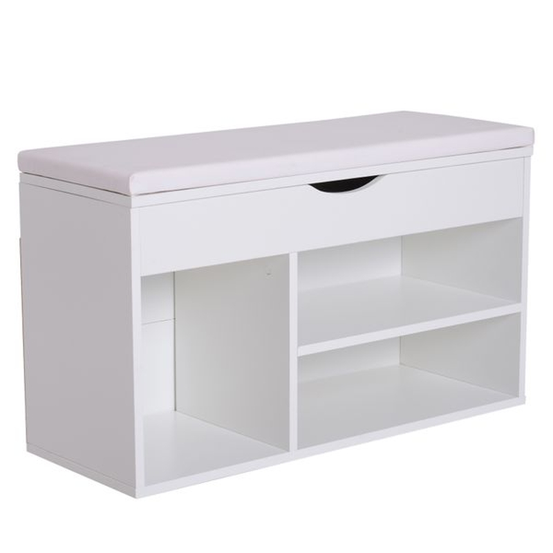 HOMCOM Banco Zapatero de Entrada para Armazenamento com Gaveta e Prateleira e 1 Almofada de Madeira Muito Moderna 80x30x47cm