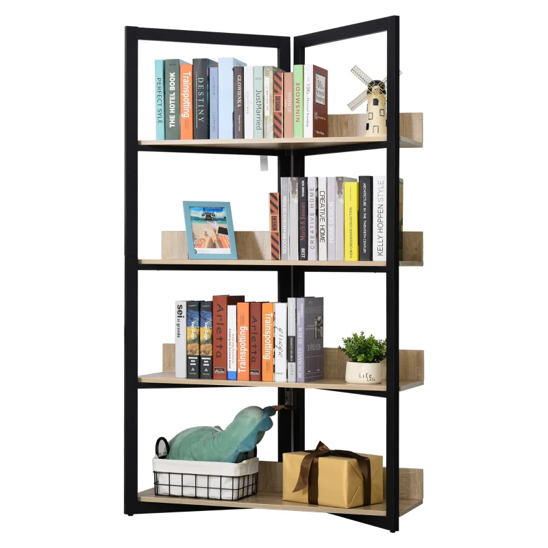 HOMCOM Estante de 4 Níveis Estante com Espaço de Armazenamento e Sistema Anti-Tombo 90x39x160cm Preto e Carvalho