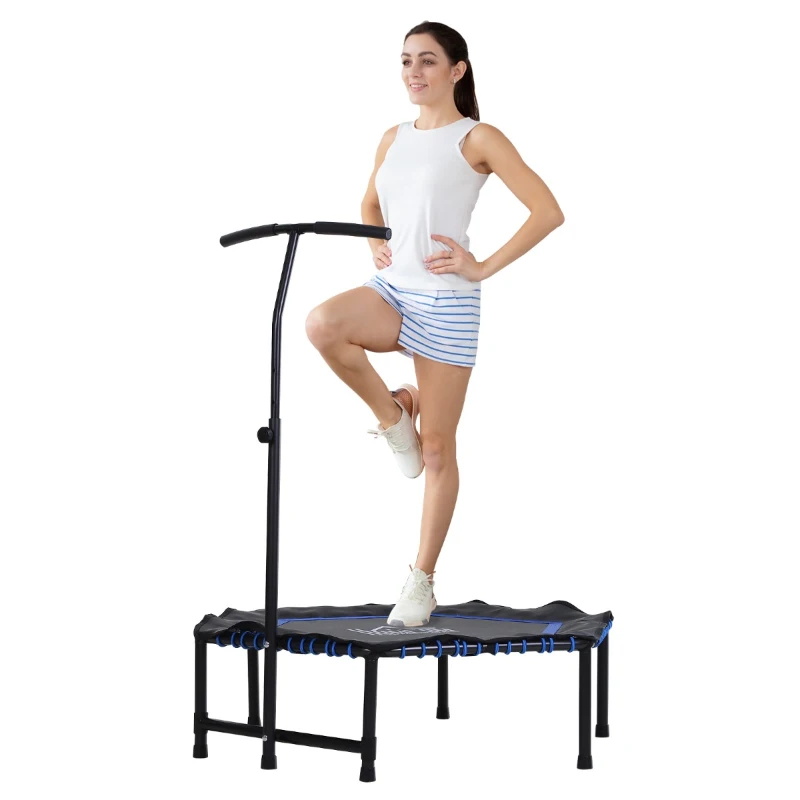 HOMCOM Trampolim Profissional Hexagonal Fitness para Power Jump 122-130-138 cm Guiador Ajustável 3 níveis Azul