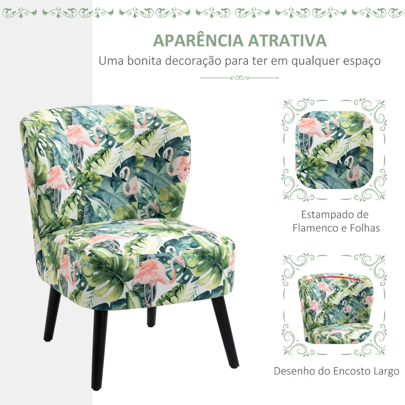 HOMCOM Poltrona de Sala de Estar sem Braços Poltrona Individual com Assento Acolchoado e Pés de Madeira 58x69x78cm Estampado de Flamengos
