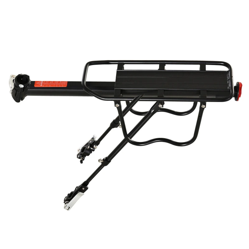 HOMCOM Suporte de Bagagem Traseiro para Bicicleta com Refletor Vermelho para Malas com Carga Máxima de Revestimento Inoxidável 25 kg 58x39x14,5 cm Preto