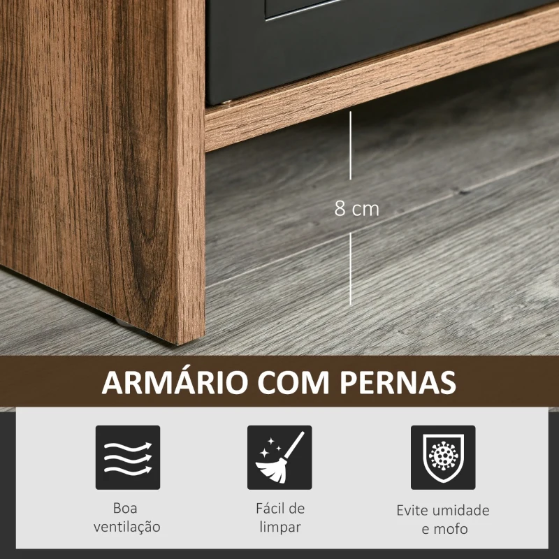 HOMCOM Armário de TV para televisores de 42"com 2 compartimentos fechados com portas de metal e 2 estantes 109x35x38 cm Madeira natural e cinza