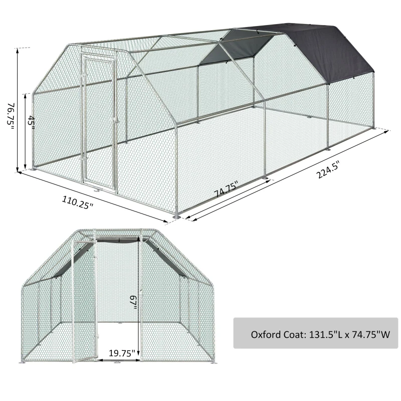 PawHut Galinheiro ao ar livre Gaiola para aves domésticas de metal galvanizado com fechadura e cobertura Oxford 280x570x195cm