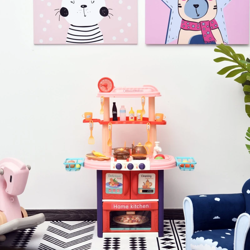 HOMCOM  Brinquedo de cozinha para crianças acima de 3 anos Cozinha infantil Jogo de interpretação de papéis Inclui 51 peças Utensílios com efeitos de luz e música 71,5x35x85,5 cm Multicolor