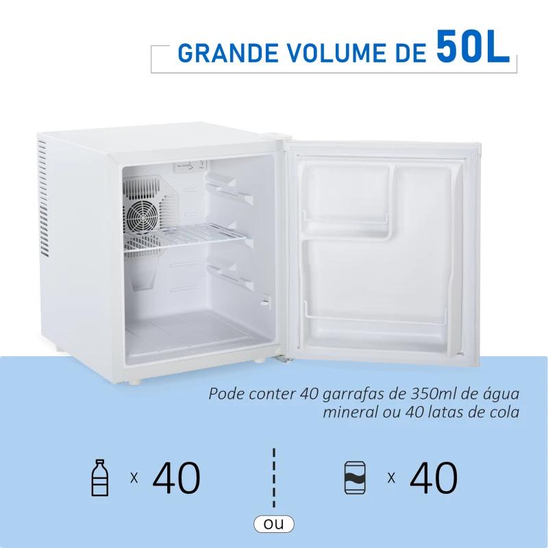 HOMCOM  Minigeladeira 50 L Prateleira removível Ajustável   LED Ruído Mínimo Eficiência energética A 43 x 48 x 51cm Branco