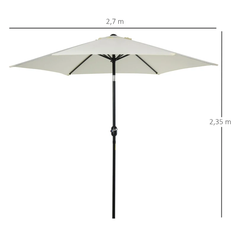 Outsunny Chapéu de Sol de Jardim Ø270x235cm Chapéu de Sol de Alumínio Reclinável com Manivela e 6 Hastes para Terraço Exterior Balcão Creme