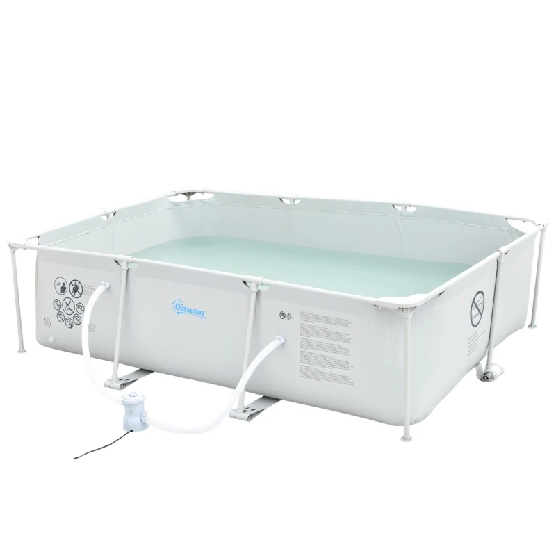 Outsunny Piscina Desmontável Tubular 291x190x75cm com Depuradora de Cartucho Piscina Retangular de Exterior para Adultos e Crianças 3600L Cinza