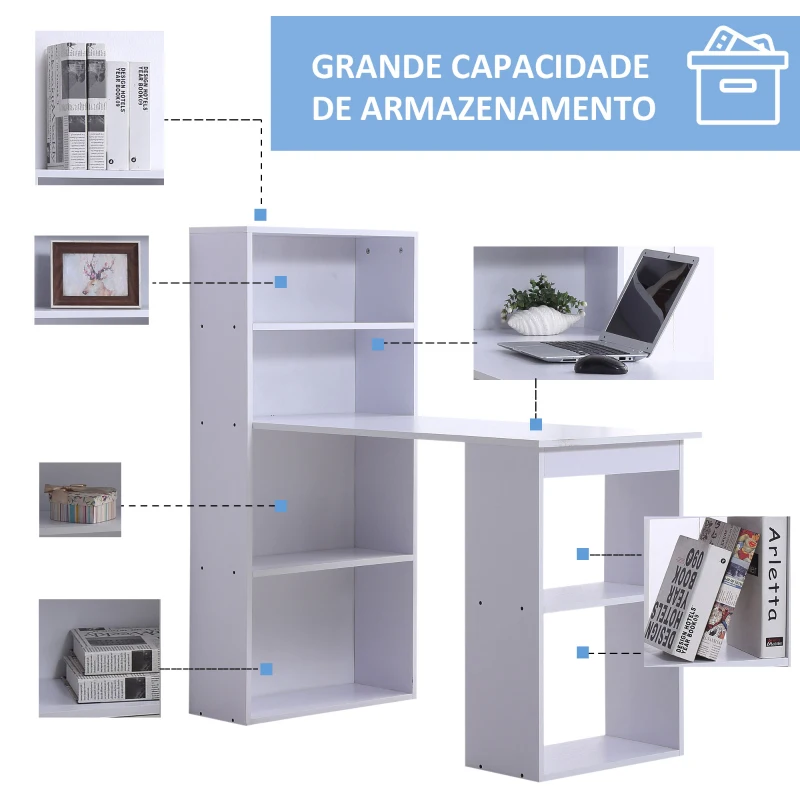 HOMCOM Secretária para Computador com Estante de Prateleiras para Casa Escritório 120x55x120 cm