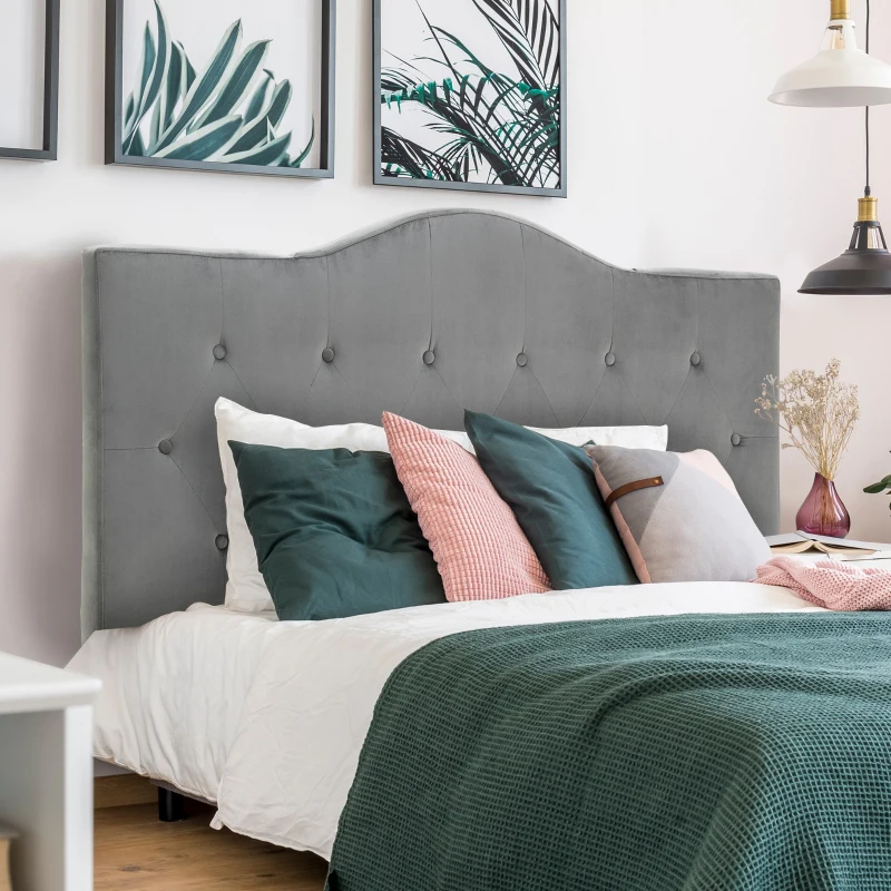 HOMCOM Cabeceira Cama 150 cm de madeira Acolchoado de Esponja Pernas de borracha 153x8x134cm Cinza