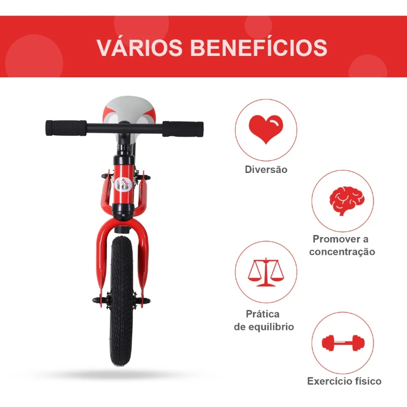 HOMCOM Bicicleta sem pedais Altura do assento ajustável 31-45cm para crianças acima de 2 anos Vermelho