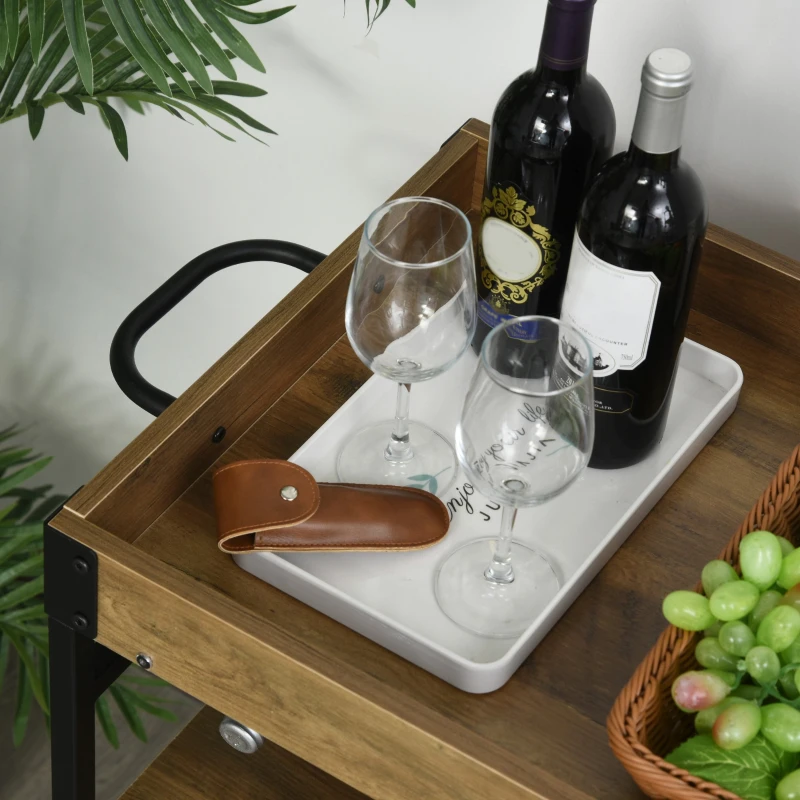 HOMCOM Carrinho de cozinha multifuncional com 3 prateleiras 77x44,5x91 cm Madeira rústica