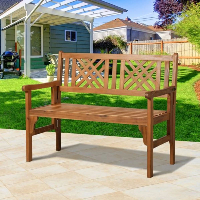 Outsunny Banco de jardim de 2 lugares Banco dobrável  Cadeira de madeira de acácia 112.5x56.5x96cm