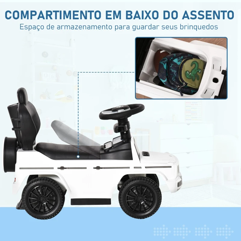 HOMCOM Carro de Passeio Carro Andador para Crianças acima de 12 Meses Mercedes G350 com Buzina Capô Removível Encosto e Suporte de Proteção 85,5x40,5x95cm Branco
