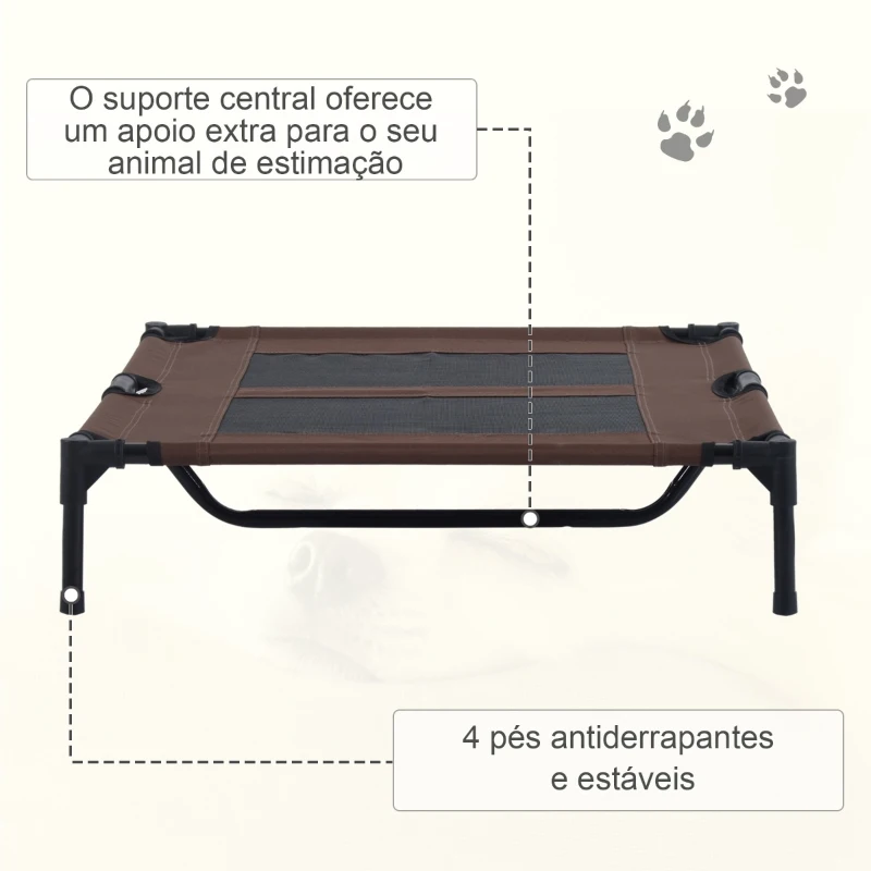 PawHut Cama Elevada para Cães Cama de Animais de Estimação com Malha Transpirável e Tecido Oxford para Exterior Interior Ar Livre Jardim Terraço 92x76x18cm Marrom