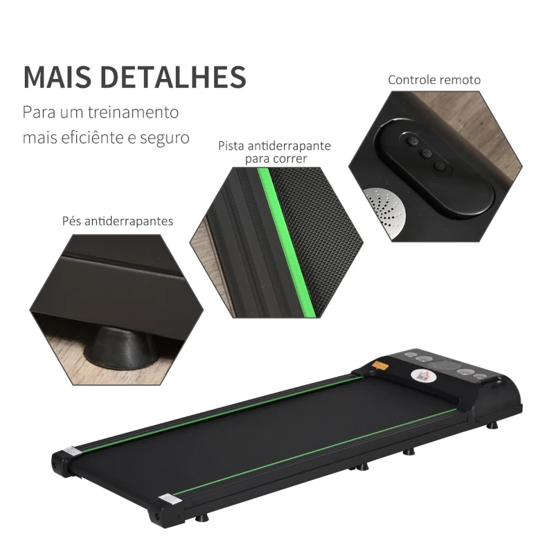 HOMCOM Passadeira Elétrica Motor 500W com Velocidade Ajustável de 1-6km/h Tela LED Controle Remoto e 2 Rodas 133x50x13cm Preto