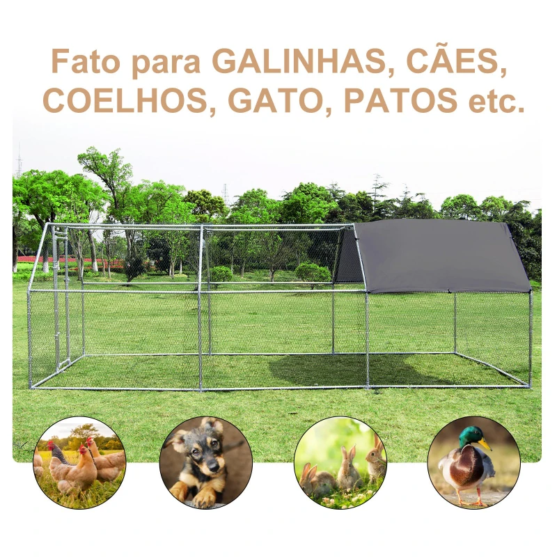 PawHut Galinheiro ao ar livre Gaiola para aves domésticas de metal galvanizado com fechadura e cobertura Oxford 280x570x195cm