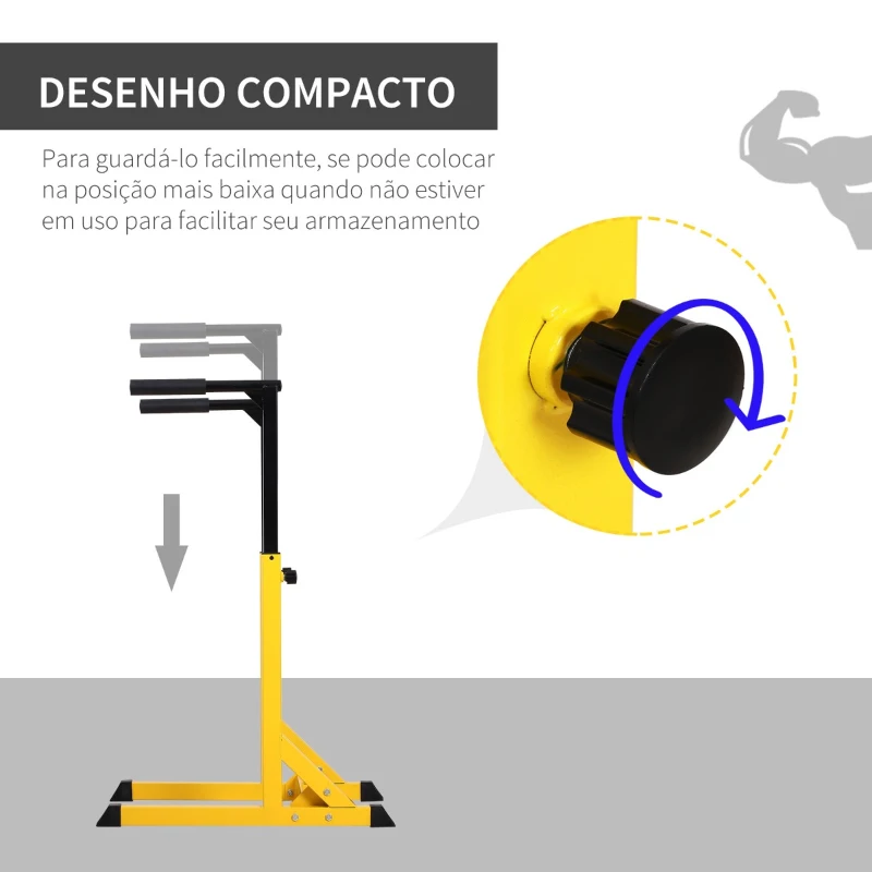 HOMCOM Estação Dip de Musculação Barras com Altura Ajustável Suporte para Treinar Abdominais Costas Carga Máx. 100kg 66x75x83-119cm Amarelo