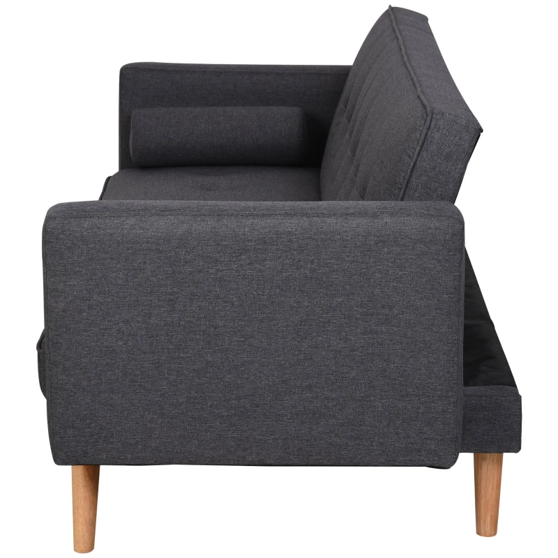 HOMCOM Sofá- cama 3 lugares com apoio de braços Pernas levantadas 187x90x86.5 Cinza