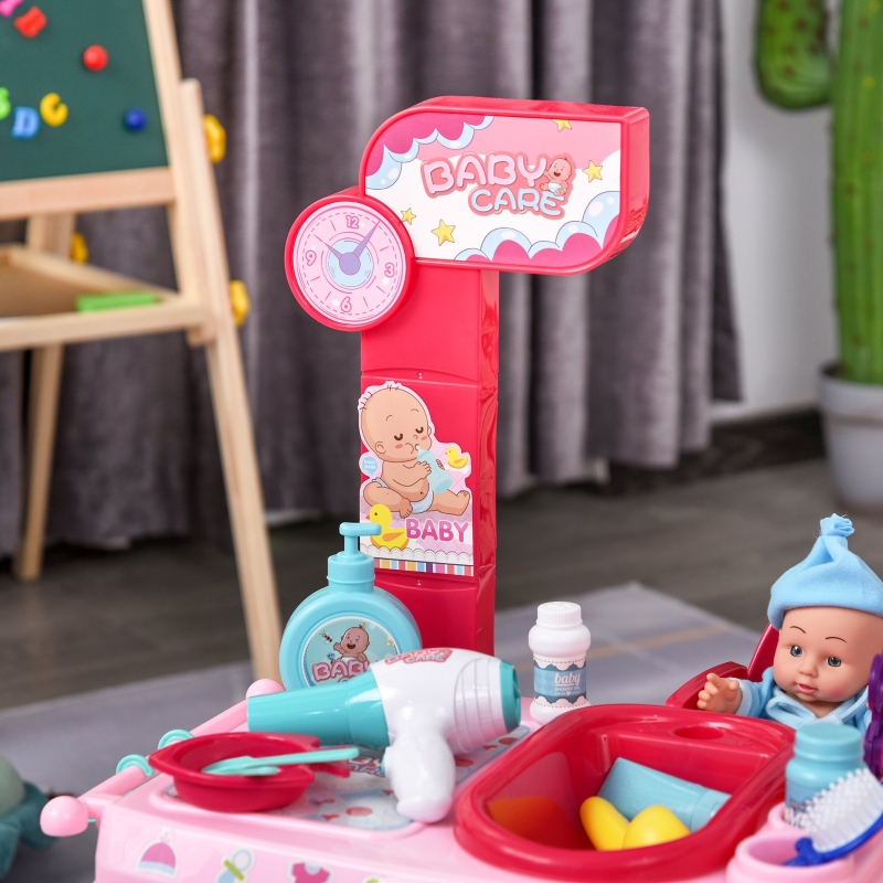 HOMCOM Conjunto médico infantil, conjunto médico de brinquedo, conjunto de simulação de enfermagem para crianças acima de 3 anos, 28 peças, brinquedo educacional 52 x 30,5 x 72cm rosa