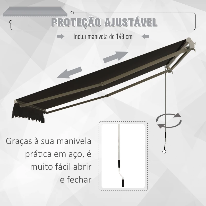 Outsunny Toldo Terraço Varanda Pátio 2,95x2,5m Toldo Manual em Alumínio Toldo com Alça Proteção Solar UV Impermeável para Jardim ao ar livre Aço Alumínio Aço Cinza Tecido de poliéster