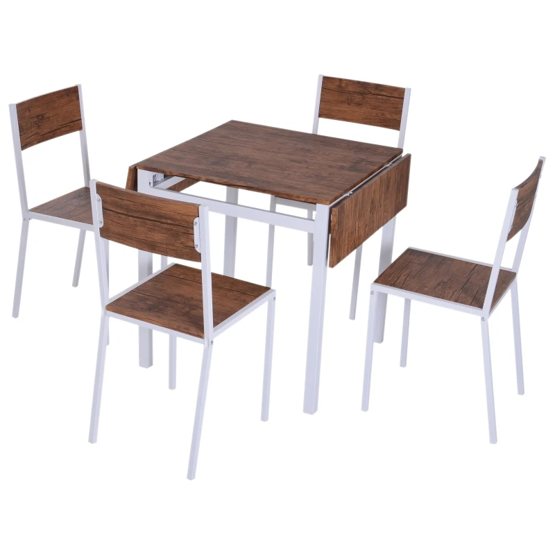 HOMCOM Conjunto de 5 peças 1 mesa e 4 cadeiras de cozinha mesa extensível 110x70x76cm madeira