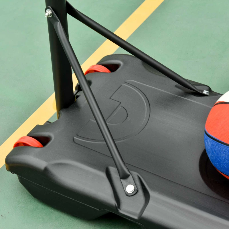 HOMCOM Tabela de Basquetebol Ajustável de 160-210cm Aro de Basquetebol com Suporte de Aço Base Recarregável 2 Rodas para Crianças e Adultos 75x83x261cm Vermelho e Preto