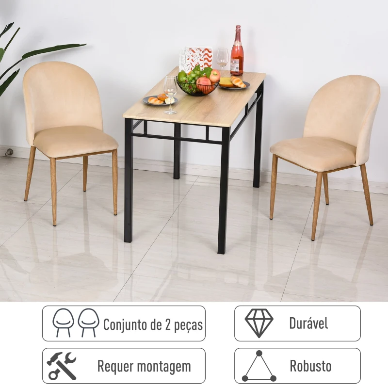 HOMCOM Conjunto de 2 cadeiras de sala de jantar moderno assento estofado ergonômico 50x58x85 cm Bege