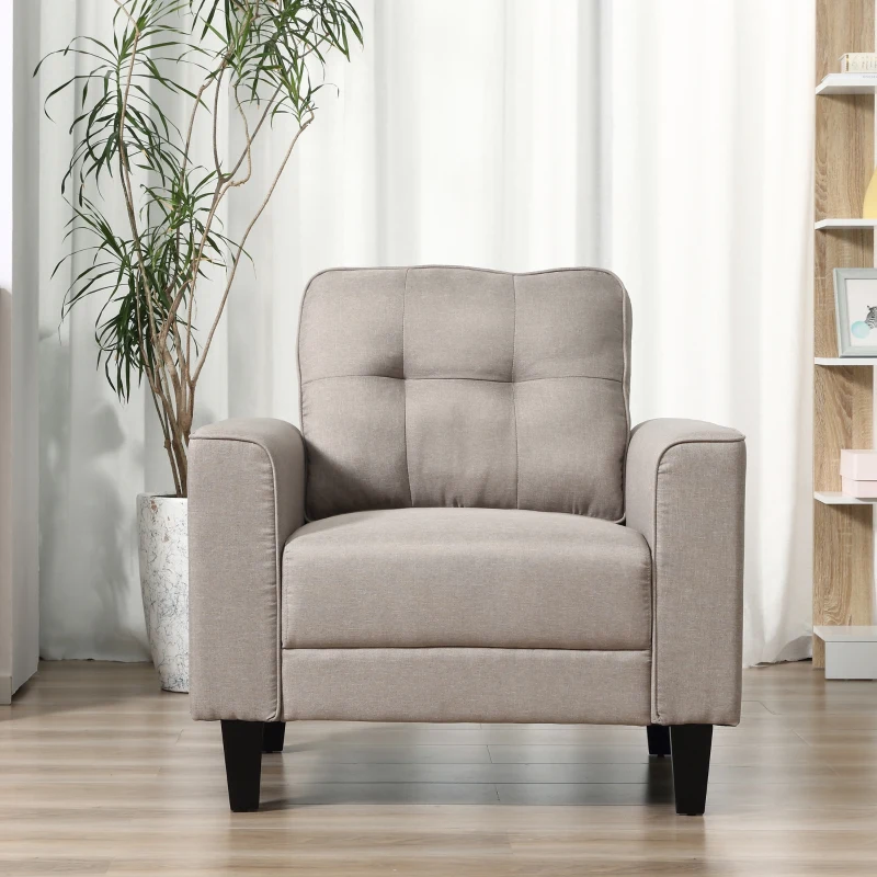 HOMCOM Poltrona de Sala de Estar com Assento Acolchoado e Pés de Madeira de Borracha Poltrona Moderna para Dormitório Escritório 90x72x91cm Bege