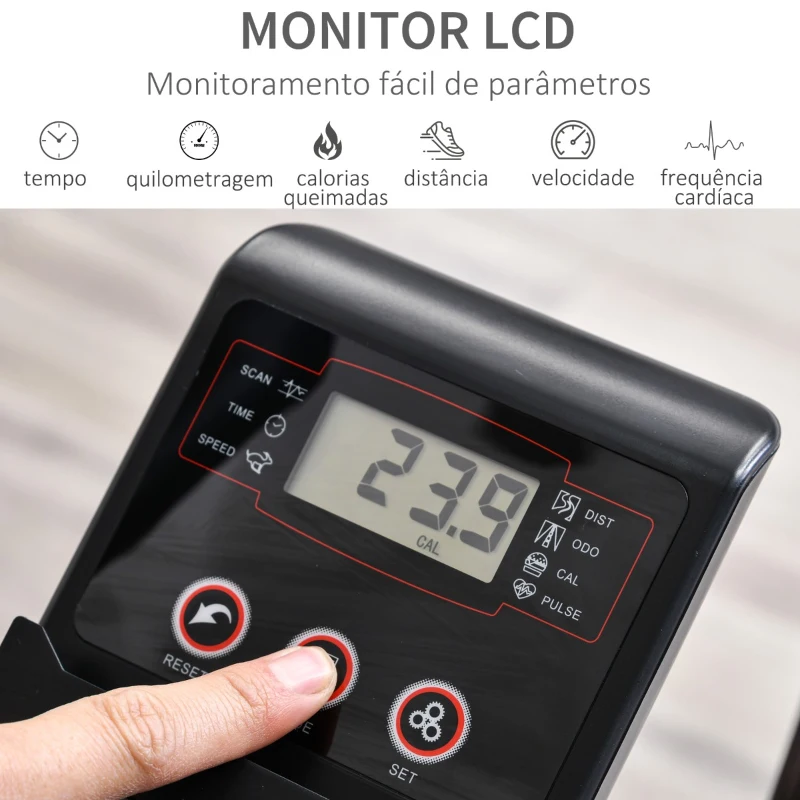 HOMCOM Bicicleta elíptica de fitness com Resistência Magnética Ajustável Tela LCD Sela Ajustável Monitor de Frequência Cardíaca e Volante 3 kg 103x62x151 cm Preto