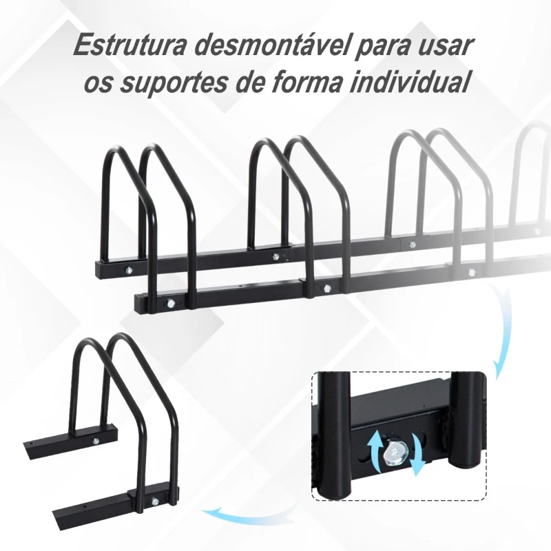 HOMCOM Estacionamento para 5 Bicicletas Suporte de Aço para Estacionar Bicicletas no chão para Interior e Exterior 130x33x27cm Preto