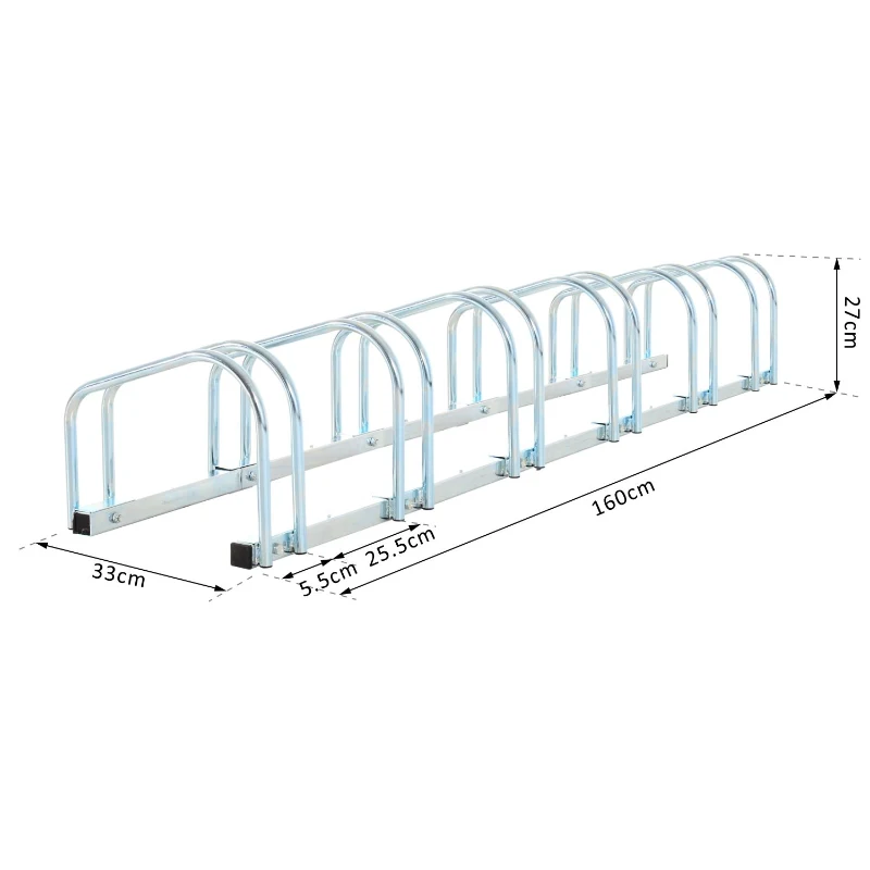 HOMCOM Estacionamento para 6 Bicicletas Suporte de Aço para Estacionar Bicicletas no Chão para Interior e Exterior 160x33x27cm Prata