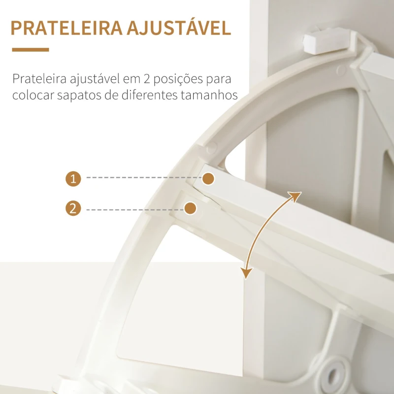 HOMCOM Móvel Sapateira de 2 Portas Sapateira Estreito para 16 Pares de Sapatos com Gaveta Prateleira Aberta e Bancada de Vidro para Corredor Entrada 89x23x96cm Branco