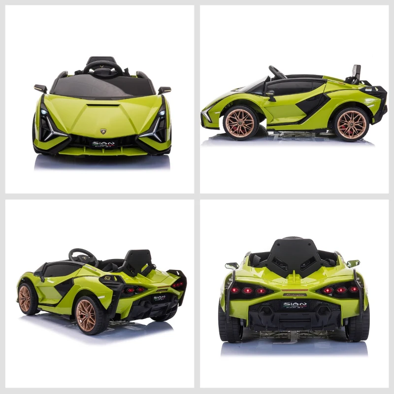 HOMCOM Carro Elétrico Lamborghini SIAN 12V para Crianças de 3-8 anos com Controle Remoto Abertura da Porta Música MP3 USB e Faróis 108x62x40cm Verde