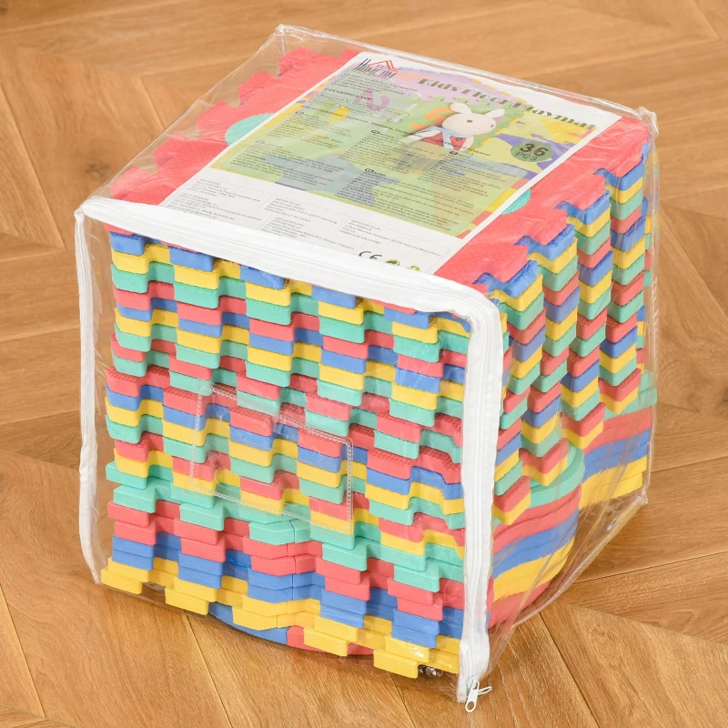 HOMCOM Tapete Puzzle para Crianças 150x150cm com 36 Peças de Espuma EVA Suave Área de 1,44m² Tapete Quebra Cabeças para Bebé Multicor