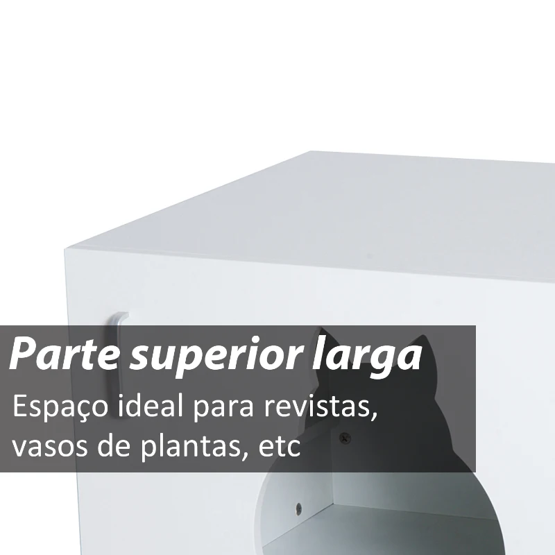 PawHut Casa para Gatos de Madeira Móvel Caixa de Areia para Gatos com Porta com Dobradiça e Orifício de Entrada em Forma de Gato Caverna para Gato 60x41x51cm Branco