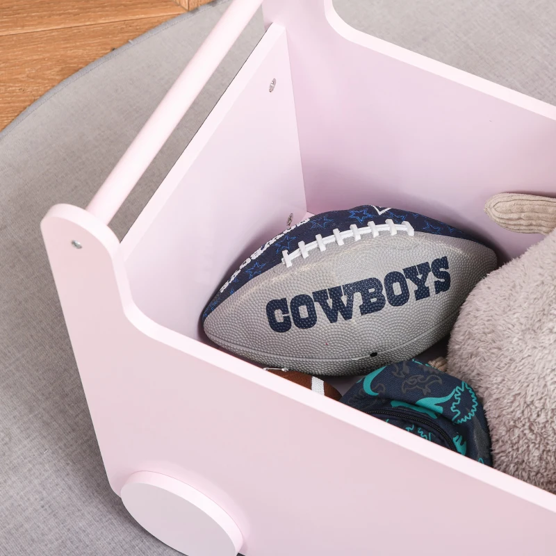 HOMCOM Caixa de Armazenamento de Brinquedos Infantil com Rodas Alça e 2 Lousas Baú de Armazenamento para Habitação de Crianças Escola Infantil Sala de Jogos 47x35x45,5cm Rosa