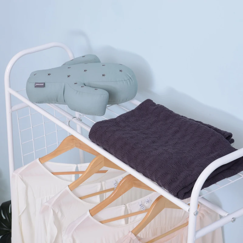 HOMCOM Suporte para Cabides de Metálico Cabideiro com Rodas Prateleira e 2 Gavetas para Organizar Roupas Bolsos 99x47x185cm Branco