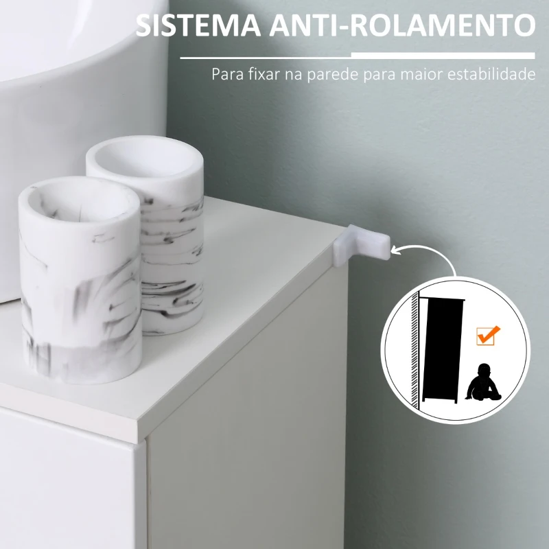Kleankin Móvel para Lavatório Móvel de Casa de Banho com 2 Portas e Prateleira Interior Ajustável Estilo Moderno 60x30x62,5cm Branco