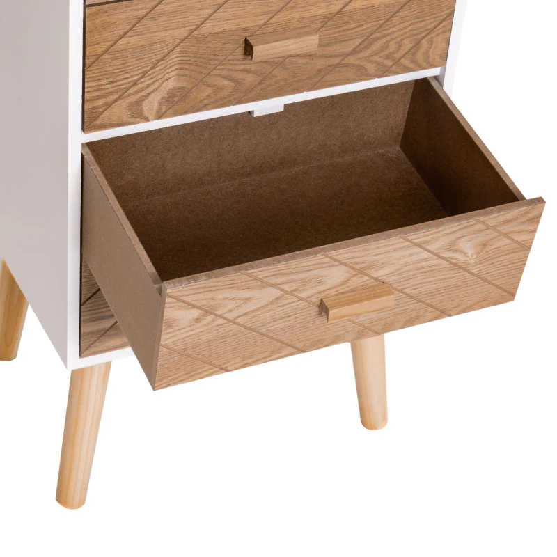 HOMCOM Mesa de Cabeceira com 4 Gavetas Amplo Espaço de Armazenamento para Dormitório 40x30x75 cm Branco e Madeira