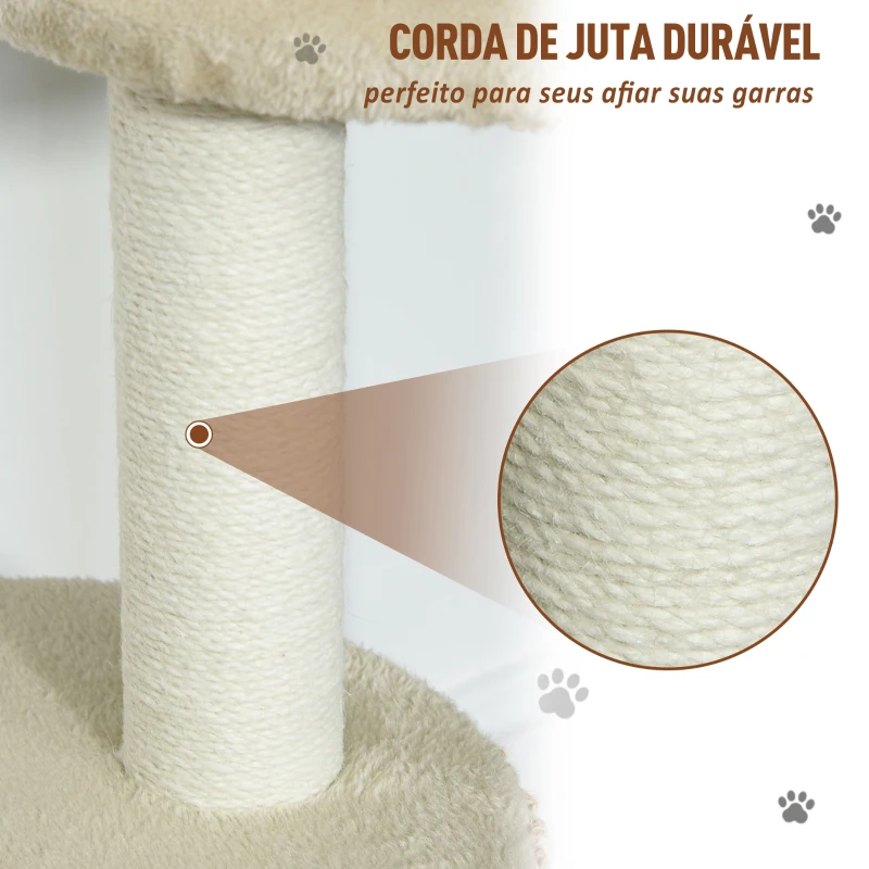 PawHut Árvore para gatos com Caverna de Pelúcia Postes de juta Plataforma confortável 61x41x96 cm Bege e Café