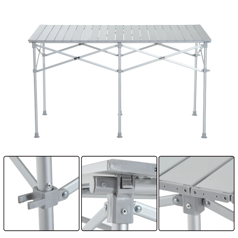 HomCom Mesa Dobrável para Terraço ou Jardim - Cor Prata - Material de Alumínio - 124x70x68cm