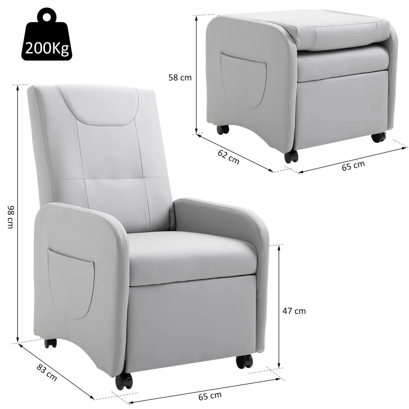 HOMCOM Poltrona Relaxante Reclinável Dobrável até 120 ° com Apoio para os Pés Extensível com Rodas  Couro PU