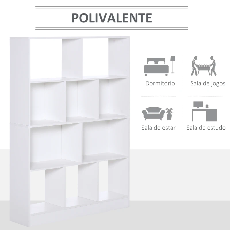 HOMCOM Estante de 4 níveis com 10 compartimentos Prateleiras de armazenamento multiuso 100x23,8x140 cm Branco