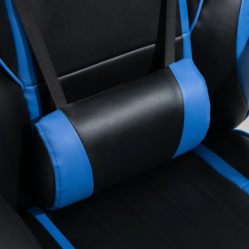 Vinsetto Cadeira gaming para escritório ergonômica reclinável até 135 ° com encosto alto Apoio de braço ajustável 64x69x119-129 cm preto e azul
