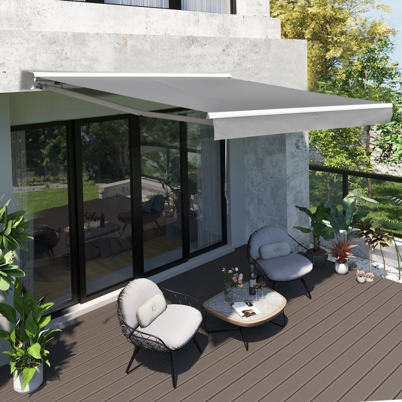 Outsunny Toldo de parede retrátil 250x200 cm com manivela e controle remoto Luzes LED Ângulo Ajustável para varanda jardim terraço alumínio Cinza