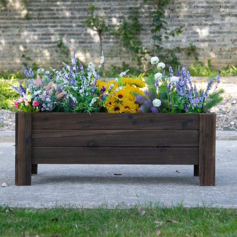 Outsunny Horta Vertical Floreira de Madeira Retangular com Pés para Flores Plantas Cultivos 100x36,5x36cm Marrom