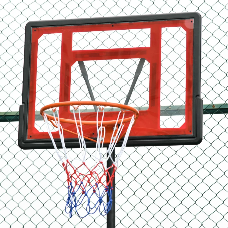 HOMCOM Tabela de Basquetebol Ajustável de 160-210cm Aro de Basquetebol com Suporte de Aço Base Recarregável 2 Rodas para Crianças e Adultos 75x83x261cm Vermelho e Preto